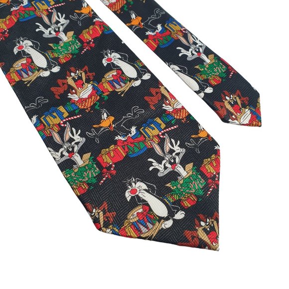 Looney Tunes Cartoon Christmas Holiday Mens Necktie Tie Sylvester Bugs Bunny Taz - Picture 2 of 5